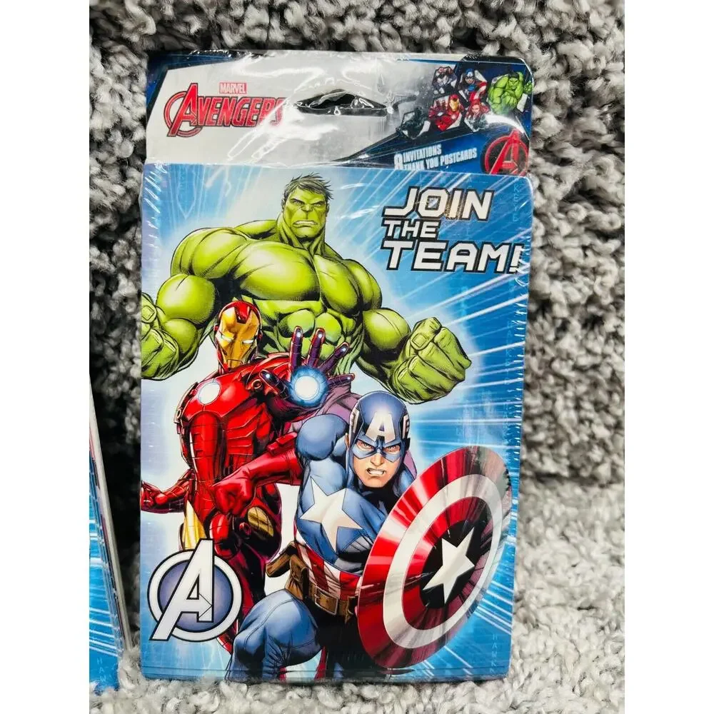 Lot of 2 Marvel Avengers Birthday Party Invitations Thank You Combo Pack For 8
